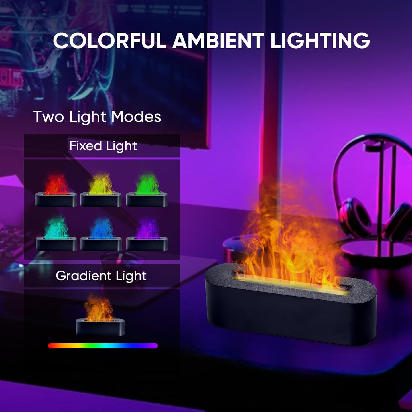 YALEDI Essential Oil Diffuser, Fireplace Flame Fire Oil Diffuser, 150ml Ultrasonic Cool Mist Aromatherapy Humidifier, Scent Aroma Diffuser with 7 Colors Light, Timer & Auto-Off for Home, Room (White)