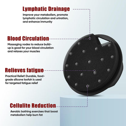 Silicone Body Scrubber -Anti Zinc Infused Exfoliating Body Scrubber | Anti Slip Silicone Loofah,Stiff & Soft Bristles for Cellulite Reduction,Blood Circulation - Black