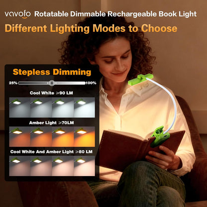 VAVOFO 24 LEDs Rotatable Book Light, Rechargeable Clip Reading Lamp