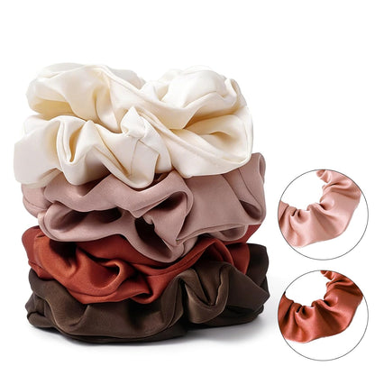 Satin Scrunchies for Women – 8PCS Blush & Brown Silk Hair Ties Set – No Crease, Frizz-Free, Gentle Elastic Hair Bands, Soft & Stylish Everyday Hair Accessories Gifts