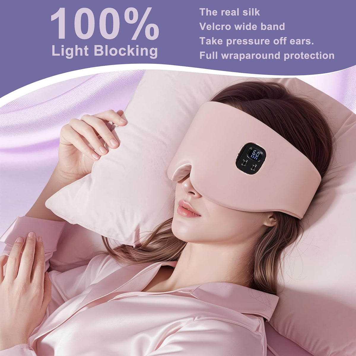 100% Mulberry Silk Cordless Heated Eye Mask, Cordless Heated Eye Masks for Dry Eyes, 4 Time Levels and 4 Temperature Settings, Visualized LED Screen, 1500mAh, Total Light Blocking