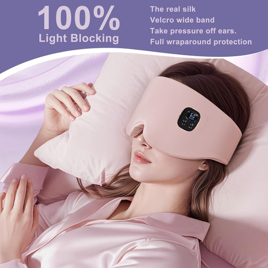100% Mulberry Silk Cordless Heated Eye Mask, Cordless Heated Eye Masks for Dry Eyes, 4 Time Levels and 4 Temperature Settings, Visualized LED Screen, 1500mAh, Total Light Blocking