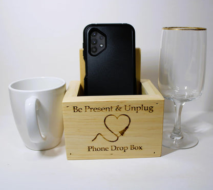 NEW! Unplug Cell Phone Drop Box - Great for the dinner table or night stand. Holds up to 4 phones vertically! Handcrafted in the USA! From Hidden Pond Gardens a net zero company.