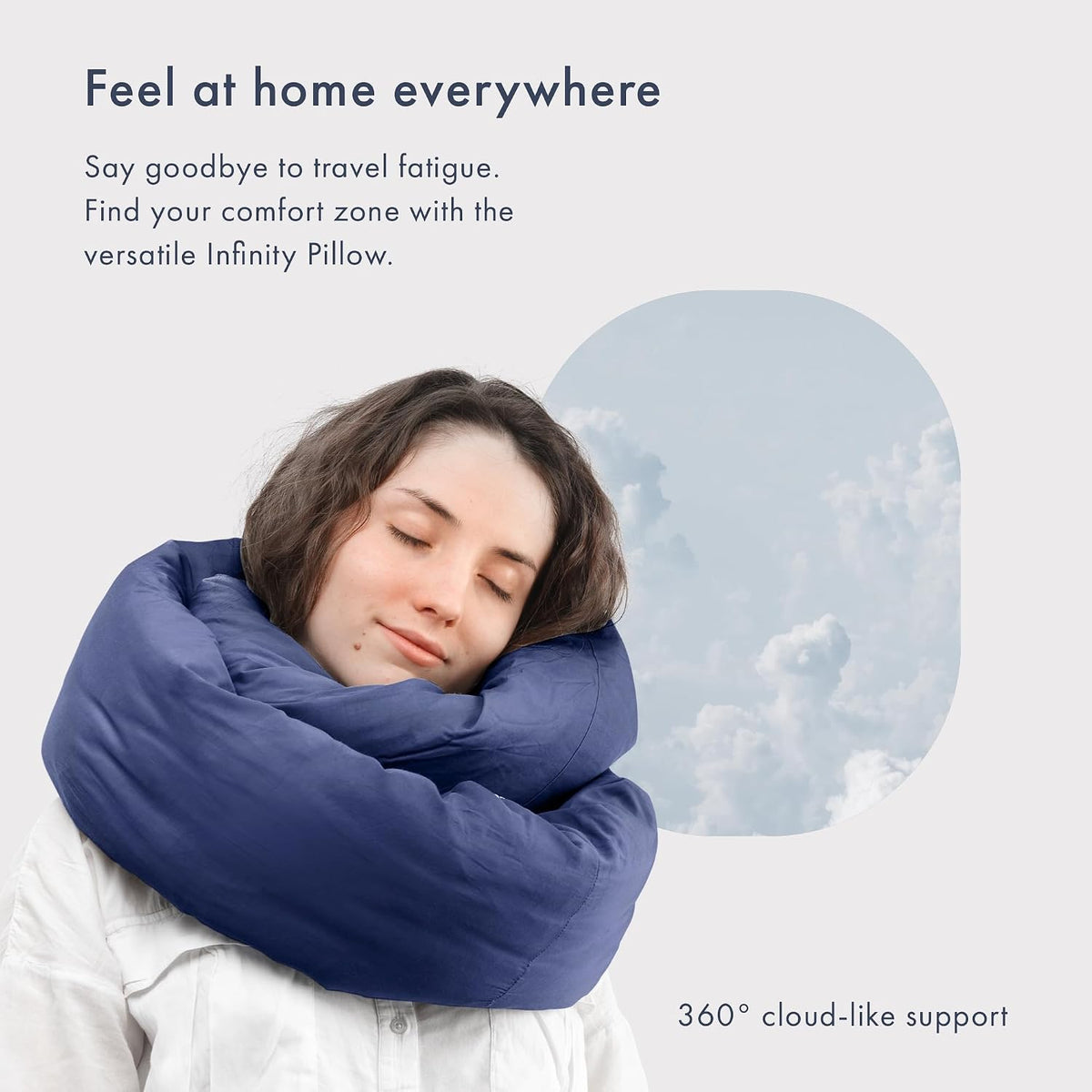 Huzi Infinity Pillow - Home Travel Soft Neck Scarf Support Sleep (Grey)