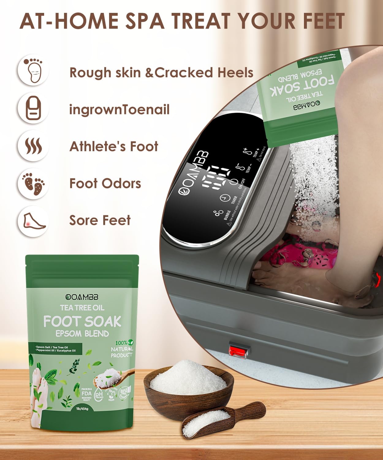 OOAMBB Collapsible Foot Spa with Heat, Bubble and Temp Control, Foot Bath Massager with XL Touch Screen and Massage Rollers, Foot Soaking Tub, Pedicure Foot spa for Stress Relief (Grey)