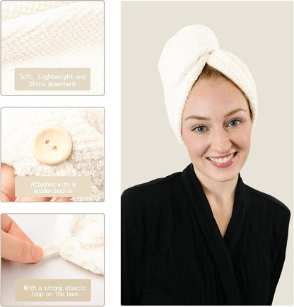ROLSHOL Extra Large 4 Pack Microfiber Hair Towel Wrap for Women Super Absorbent & Quick Dry Hair Drying Towels with Button, Hair Turbans for Curly Hair Long & Short Hair - Anti-Frizz