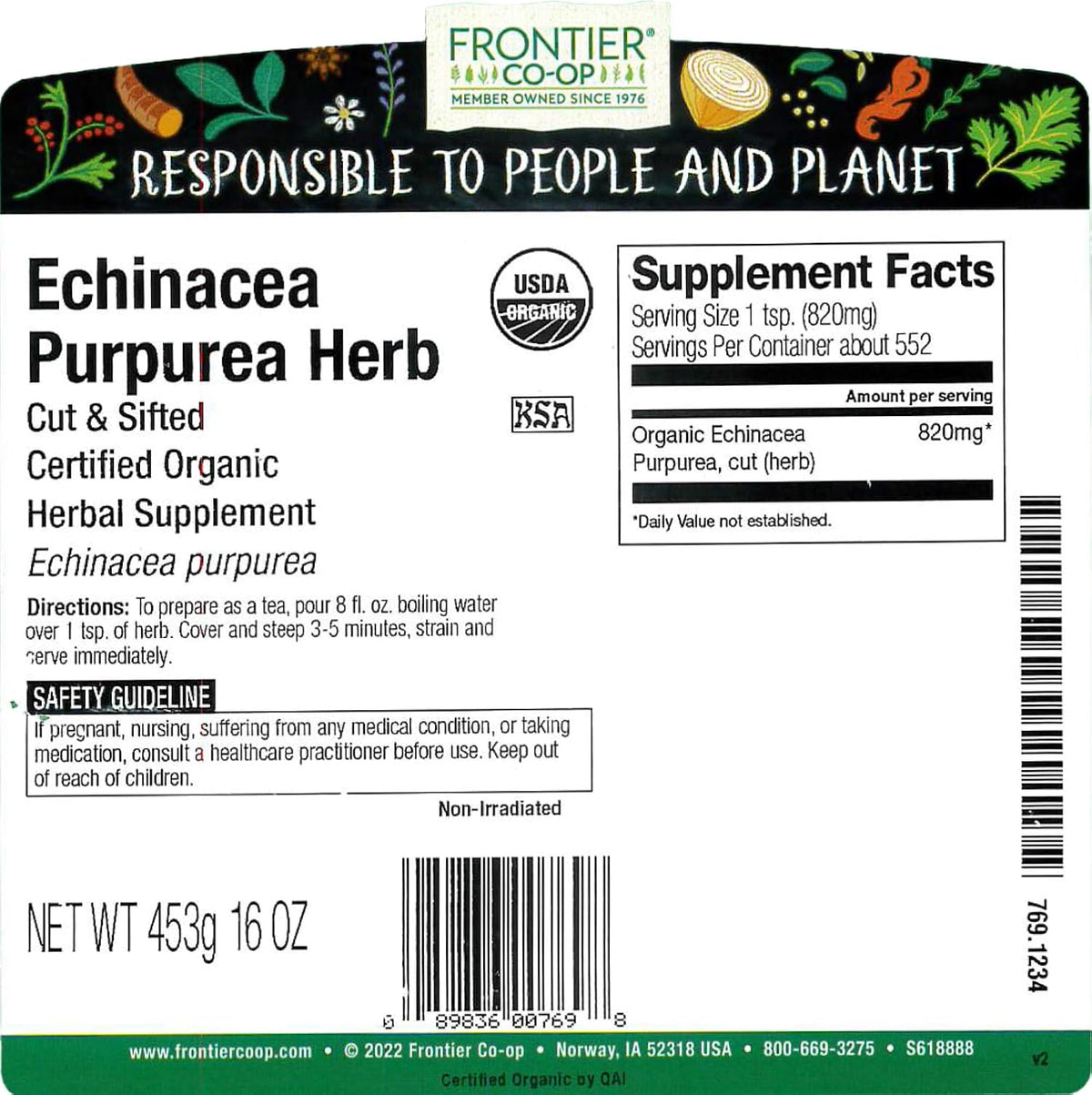 Frontier Co-op Organic Echinacea Purpurea Herb, Cut and Sifted, Kosher | 16 Ounce (Pack of 1)
