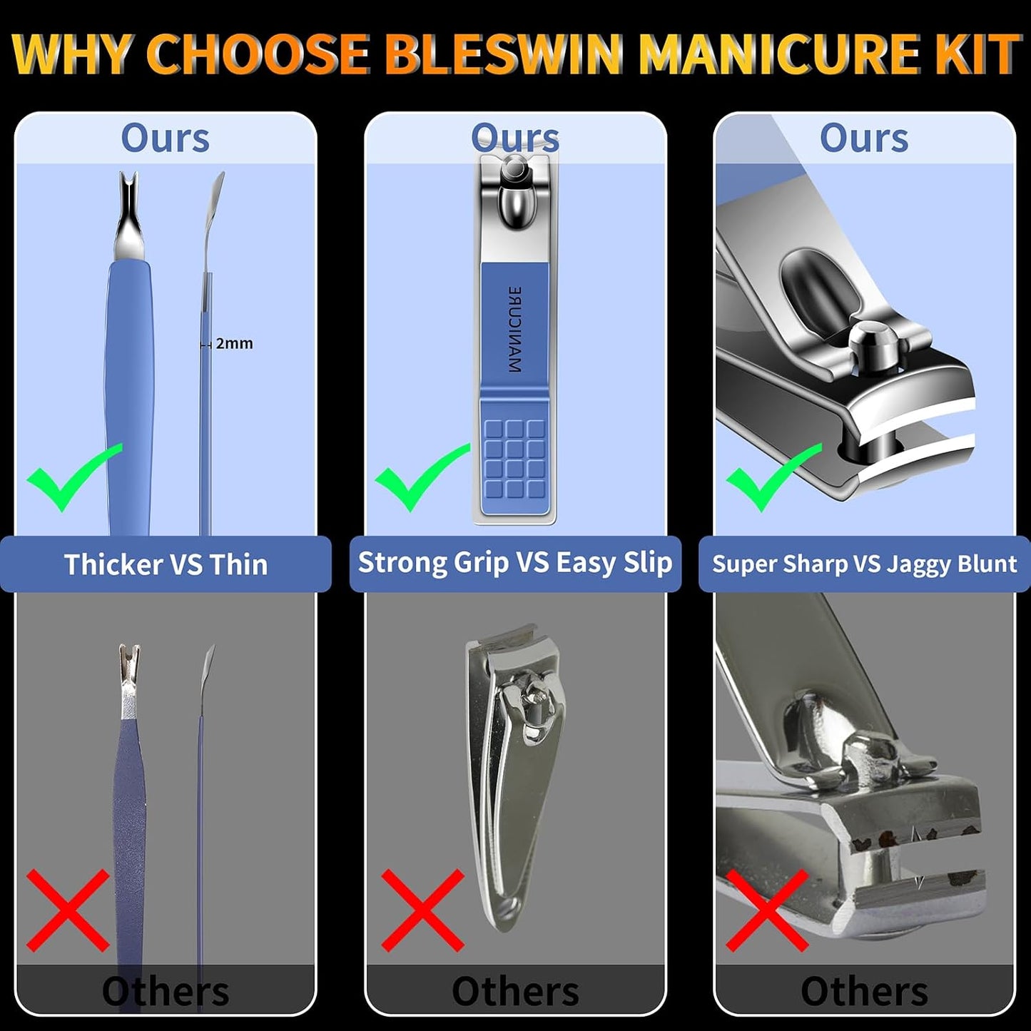 Manicure Set 16Pcs Professional Stainless Steel Pedicure Kit Mens Grooming Kit Fingernail & Toenail Clippers Set Manicure Kit with Luxurious Travel Bag, Sharp Nail Scissors and Clipper (Purple)
