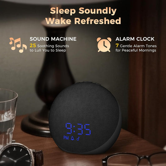 Sound Machine Alarm Clock for Bedroom: 25 Natural Sleep Sounds - White Noise Machine for Adults Kids Baby - Gentle Wake Up Alarm with Bluetooth Speaker - Putty