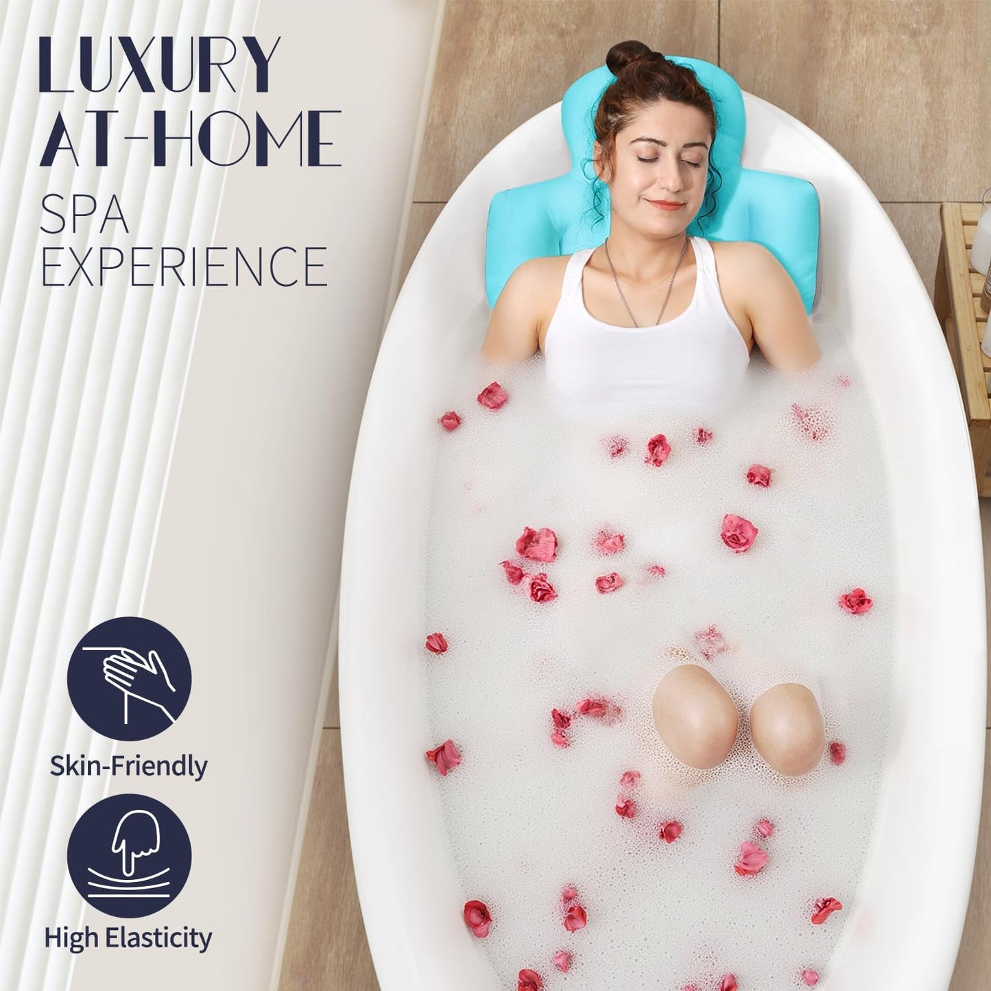 Full Body Bath Pillow for Bathtub, Thick Bathtub Cushion, Luxury Tub Pillow for Bath for Headrest Neck and Back Support White 51" x 16"