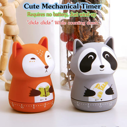 Mechanical Kitchen Timer, Cute Animal Wind Up 60 Minutes Manual Countdown for Kids, Classroom, Home, Study and Cooking (Orange Fox)