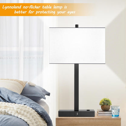 21" Touch Bedside lamps with 2 USB & AC Outlets, 3-Way Dimmable Bedside Table Lamps Set of 2 for Bedroom Living Room Office Reading, Gray Shade Lamps for Night Stands, 5000K LED Bulbs Included