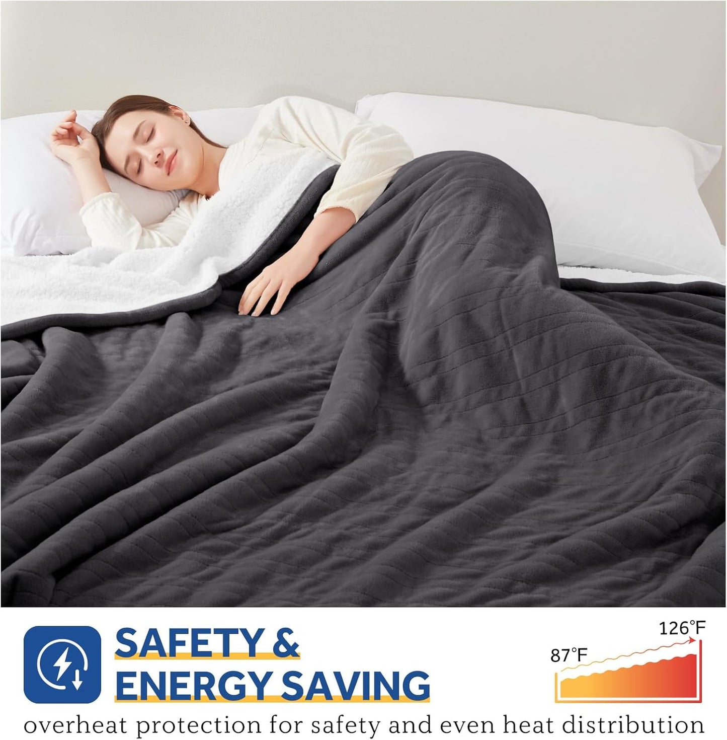 Sealy Electric Throw Blanket, Flannel & Sherpa Heated Throw with 6 Heating Levels & 2-10 Hours Auto Shut Off, Fast Heating & Machine Washable, 50x60 Inch, Light Grey