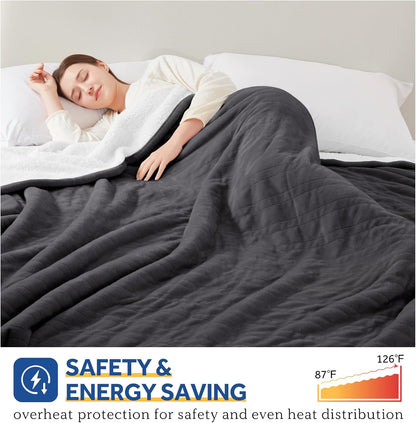 Sealy Electric Throw Blanket, Flannel & Sherpa Heated Throw with 6 Heating Levels & 2-10 Hours Auto Shut Off, Fast Heating & Machine Washable, 50x60 Inch, Light Grey