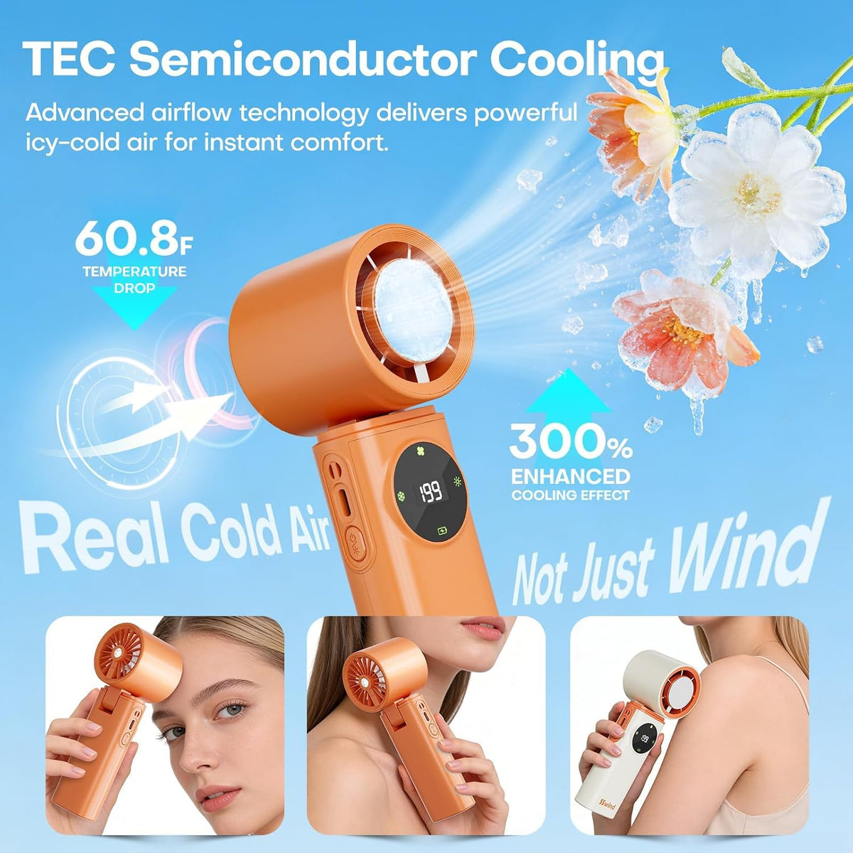 6000mAh Portable Handheld Fan with Ice Cooling, 199 Levels Stepless Speed, 20H Long Battery Life, 20000RPM Turbo Fan Rechargeable Personal Mini Fan for Travel, Outdoor, Makeup