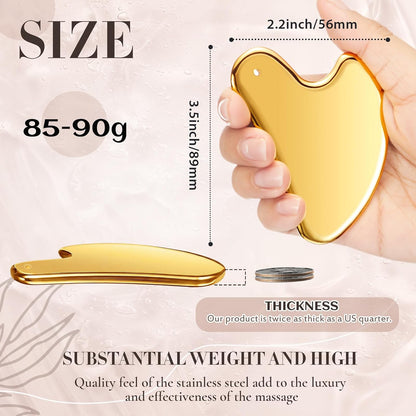 Nuanchu Stainless Steel Gua Sha Facial Tool, Metal Gua Sha for Lymphatic Drainage, Guasha Face Sculpting Double Chin Reduce with Pouch Self Care Gift(304 Stainless Steel,Silver)