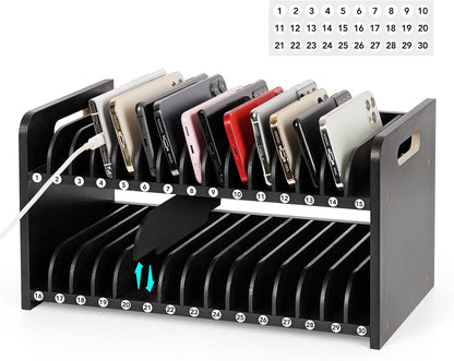 30 Slots Wooden Classroom Cell Phone Holder Stand with 1-30 Number Stickers