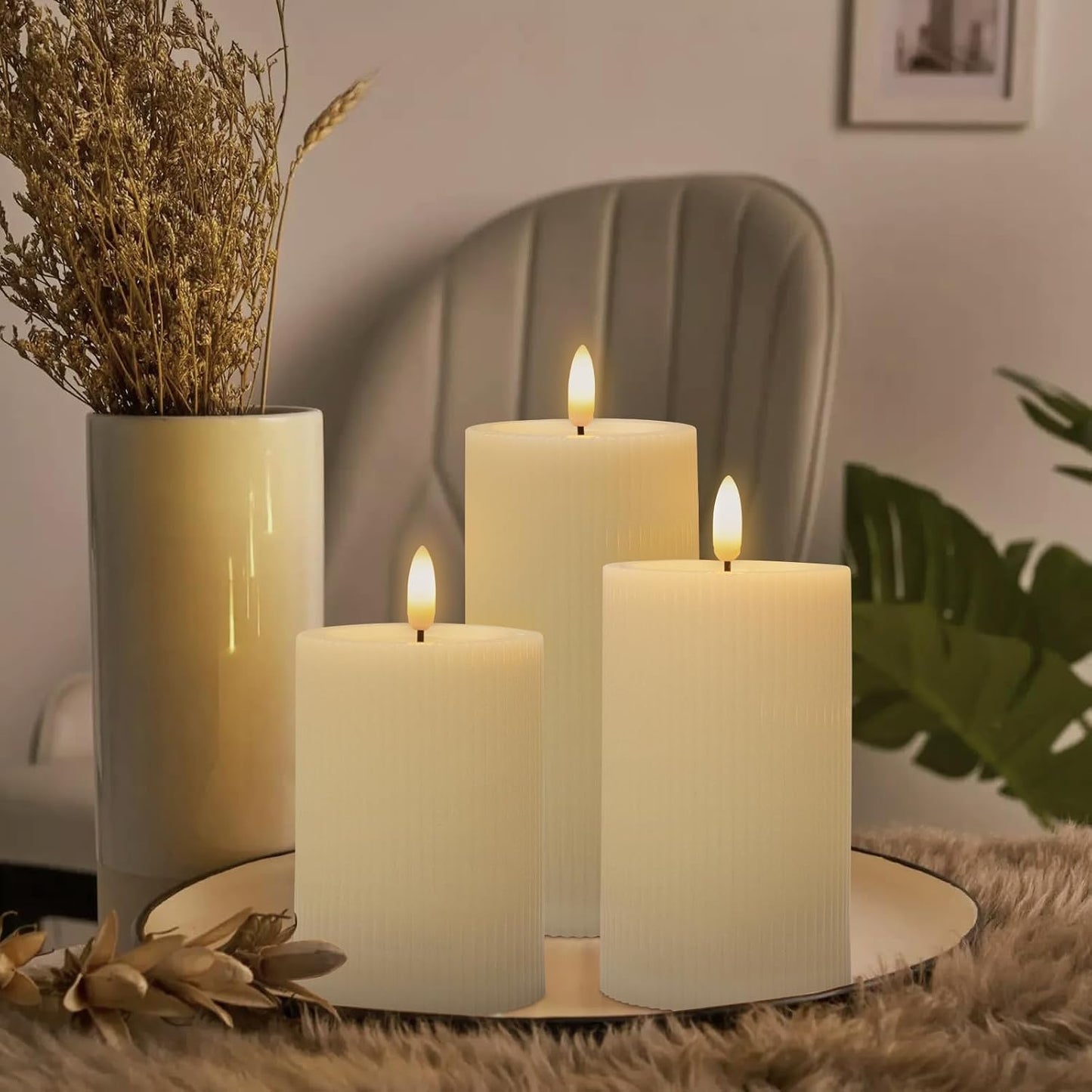 ANGELLOONG Flickering Flameless Candles, Realistic Battery Operated Candles with Remote and Timer, Set of 3 LED Candles for Fall Room Home Wedding Decor Centerpieces Table Party Christmas Decorations