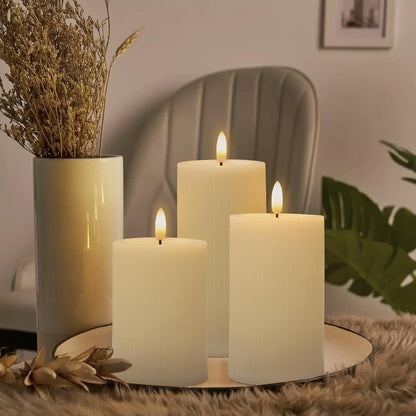 ANGELLOONG Flickering Flameless Candles, Realistic Battery Operated Candles with Remote and Timer, Set of 3 LED Candles for Fall Room Home Wedding Decor Centerpieces Table Party Christmas Decorations
