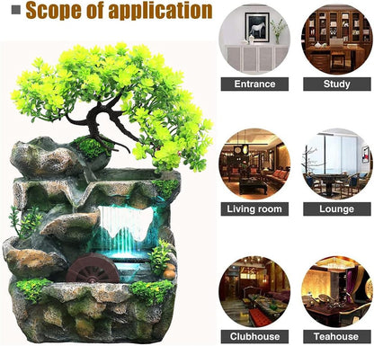 Rockery Stream Tabletop Fountain, Zen Meditation Indoor Waterfall Feature with Automatic Pump and Switch, Desktop Fountain for Home Office Bedroom Decoration (A)