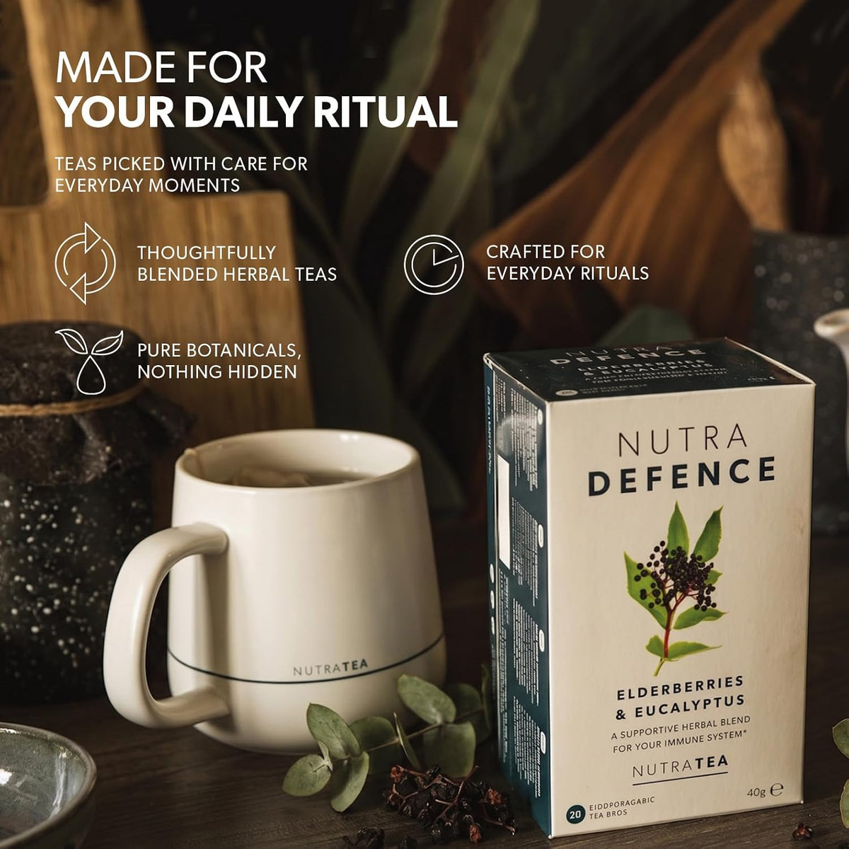 NUTRADEFENCE - Cold and Flu Tea | Immunity Tea - Supports & Boosts The Immune System – Includes Elderberry, Eucalyptus and Licorice Root - 20 Enveloped Tea Bags - by Nutra Tea - Herbal Tea