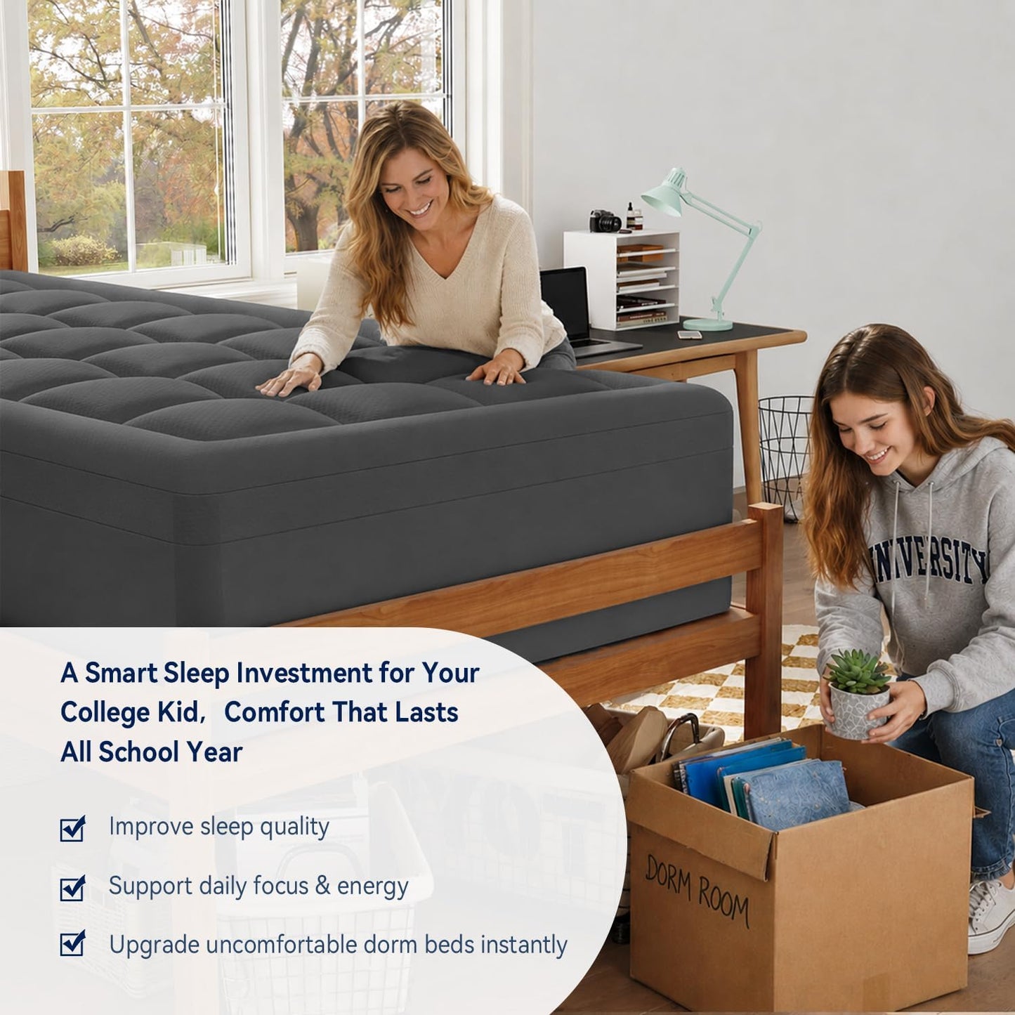 ELEMUSE Twin XL Dorm Dual Layer 3 Inch Memory Foam Mattress Topper for College, Dorm Room Essentials, 2 Inch Cooling Gel Foam and 1 Inch Soft Pillow Top Bed Pad,Back to School Comfortable Support