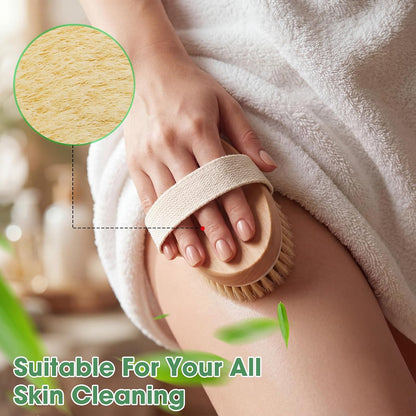 Gejoy 10 Pcs Dry Brushing Body Brush for Lymphatic Drainage Exfoliating Brush with Massage Nodule Dry Skin Body Scrubber Cellulite Shower Circulation Dead Exfoliator (4.92 x 2.56 Inches,Wood Color)