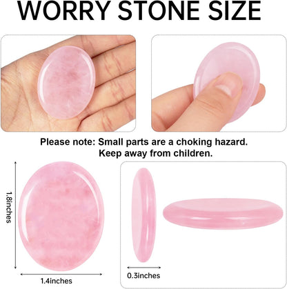 Rose Quartz Crystal Worry Stone for Anxiety Stress Relief, 1.8 Inch Thumb Fidget Stone for Meditation Reiki Healing, Mother's Day Gifts for Women, Hand Carved Pocket Palm Stone