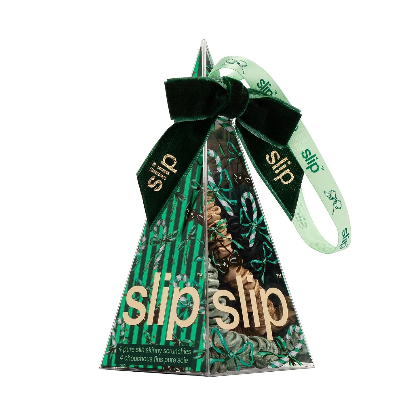 Slip Silk Hair Ties — Skinny Silk Black Scrunchies, No Damage, No Crease, Anti-Breakage |100% Mulberry Silk | All Hair Types | Made with Proprietary Slipsilk™ | Set of 4