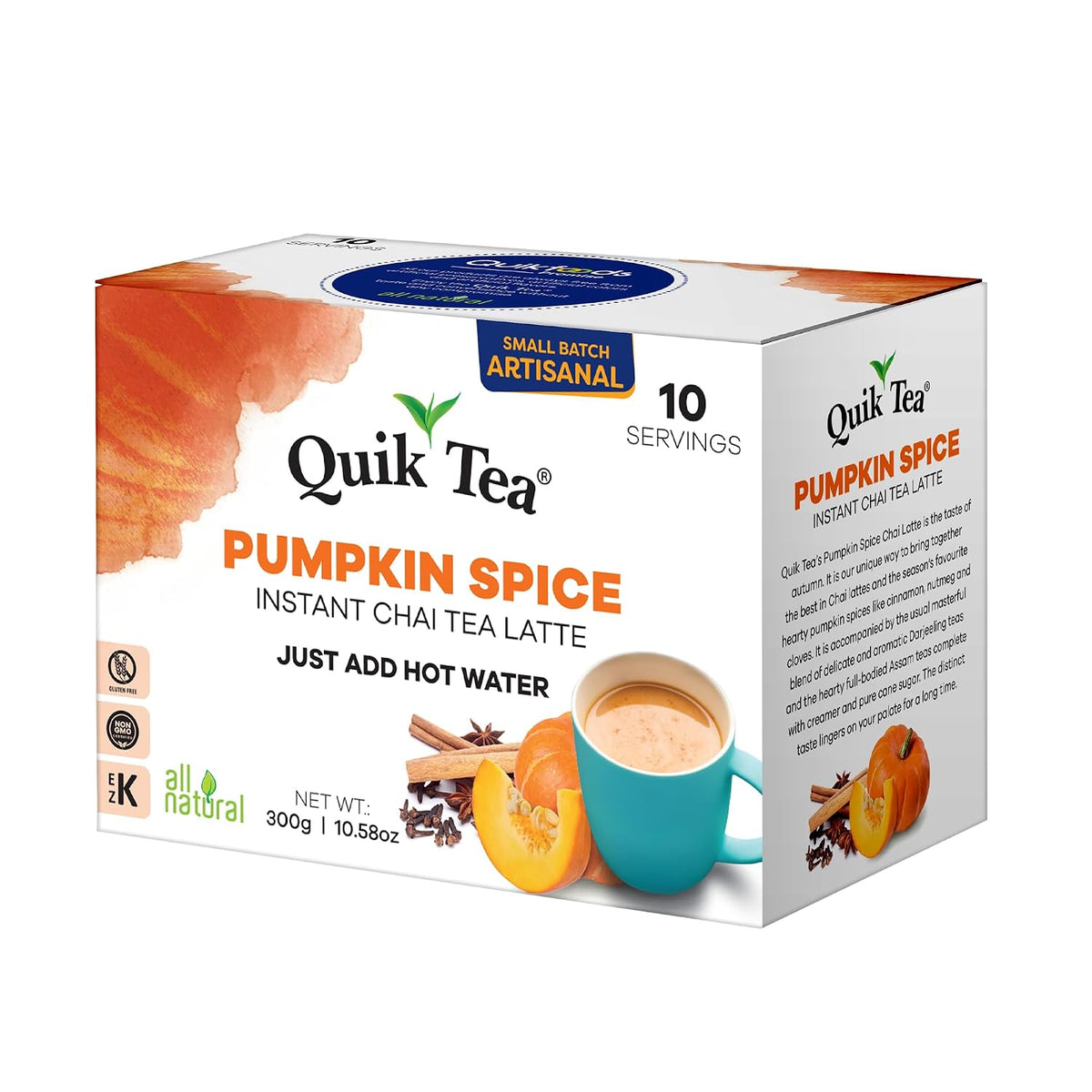 QuikTea Instant Chai Tea Latte Mix, Masala, Unsweetened, 20 Sachets