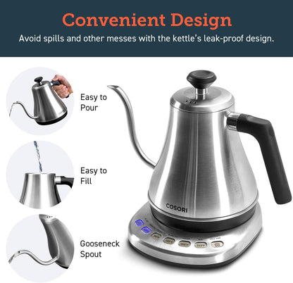 Cosori Electric Gooseneck Kettle Smart Bluetooth with Variable Temperature Control, Pour Over Coffee & Tea, 100% Stainless Steel Inner Lid & Bottom, Quick Heating, Matte Black