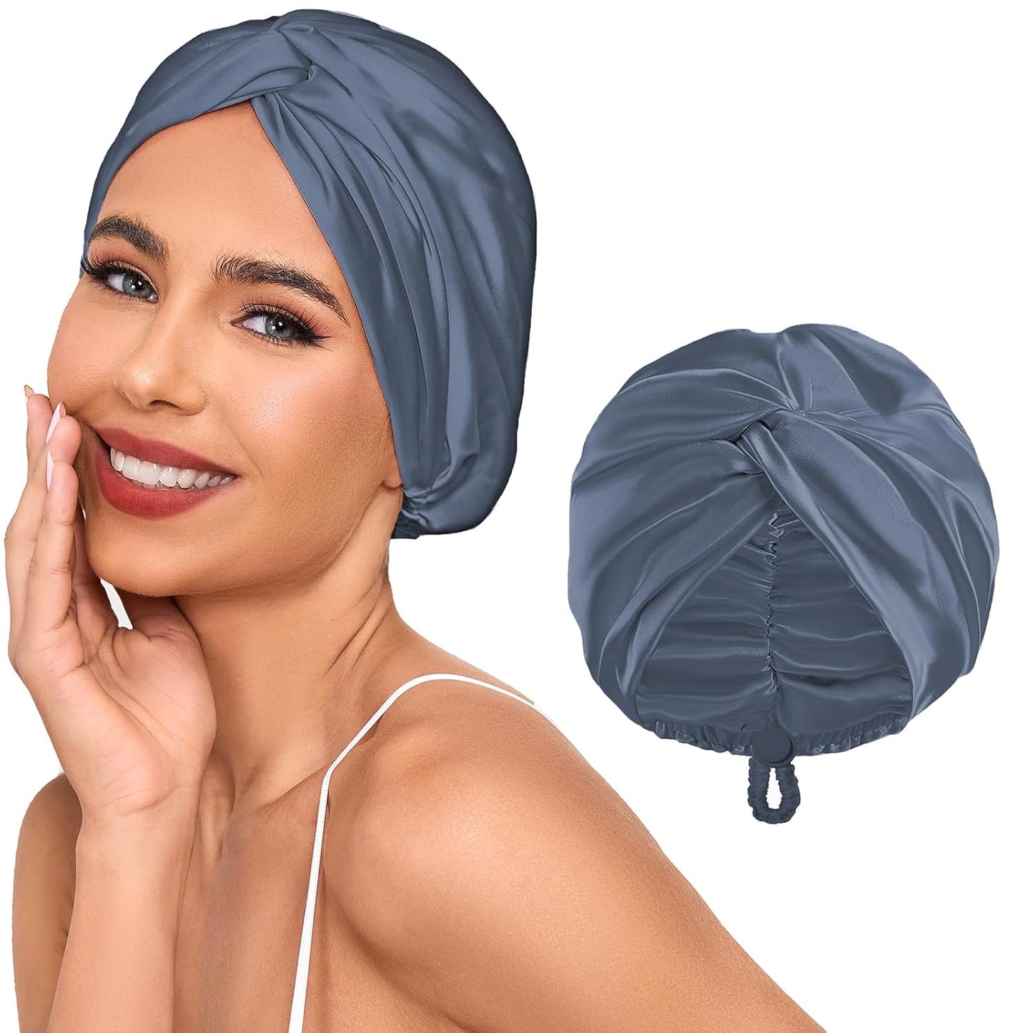 Adjustable Silk Satin Hair Bonnet for Sleeping Women, Double Layer, Silk Hair Wrap for Sleeping Women Men, Curly Natural Braid Straight Unisex - Pink
