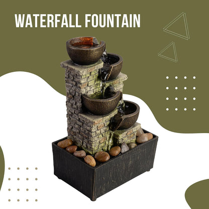 Haobos Indoor Tabletop Fountain 3-Tier Rockery Relaxation, Soothing Sound Home/Office/Bed Room Decor,Gifts for Mom/Grandma Relaxing Waterfall Meditation Tabletop Fountain LED Lights