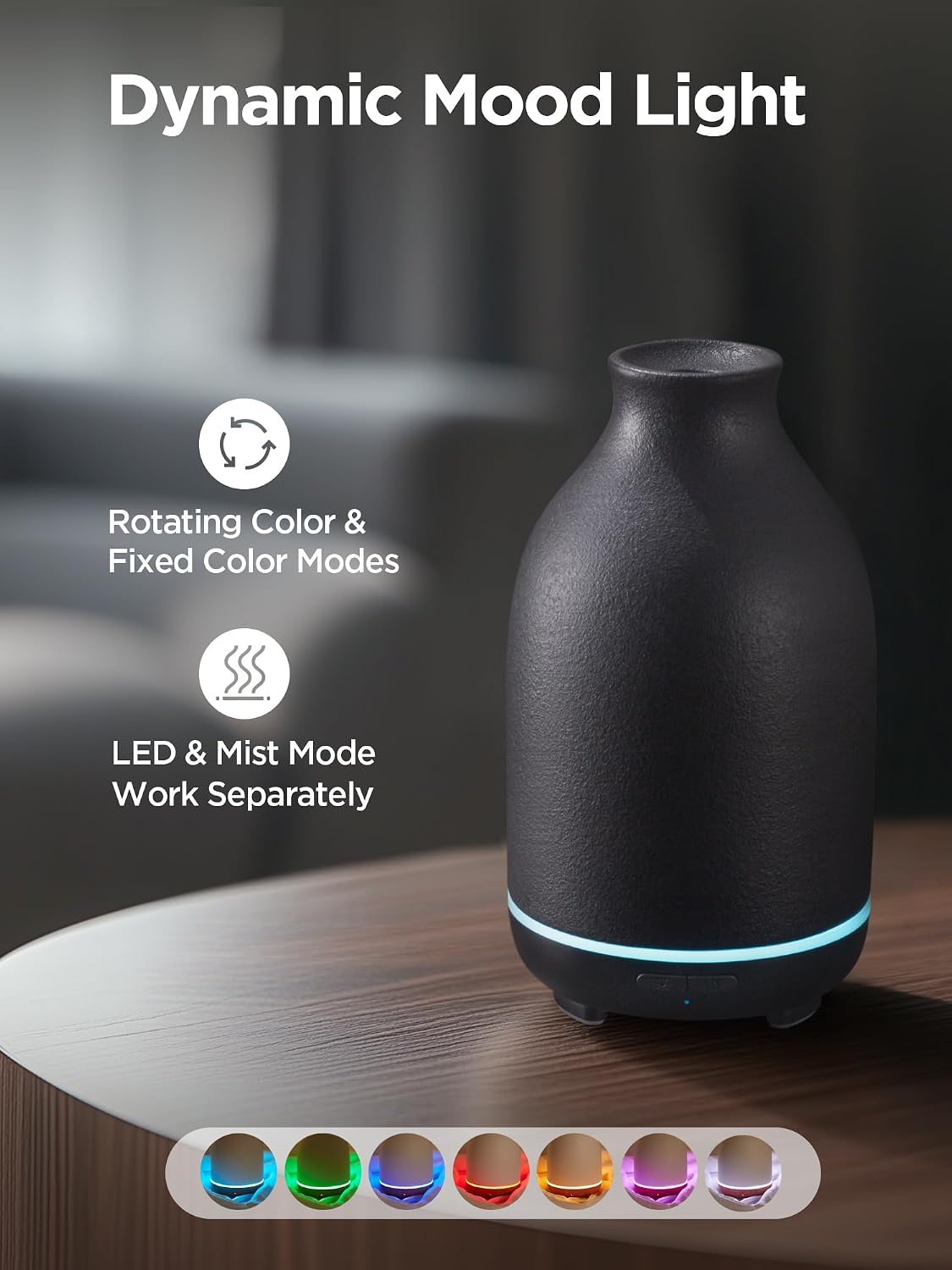 InnoGear Aromatherapy Diffuser, 150ml Ceramic Diffuser Mother's Gift Ultrasonic Humidifier Cool Mist Essential Oil Diffusers for Home Air Diffuser with 2 Mist Modes Waterless Auto Off, White