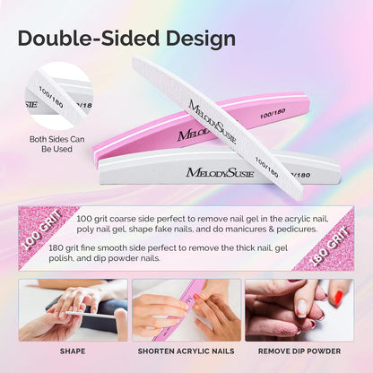 MelodySusie 16Pcs Professional Nail Buffer Kit,Nail Files and Buffers,Nail Buffer Block,Nail Brush, Nail File Buffers Kit for Natural Nails,DIY,Home Use,Salon（100/180 Grit）