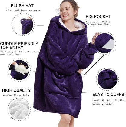 Aemilas Wearable Blanket Hoodie - Warm Sherpa Blanket Sweatshirt as Gifts for Adult Women Mom Men, One Size Fits All