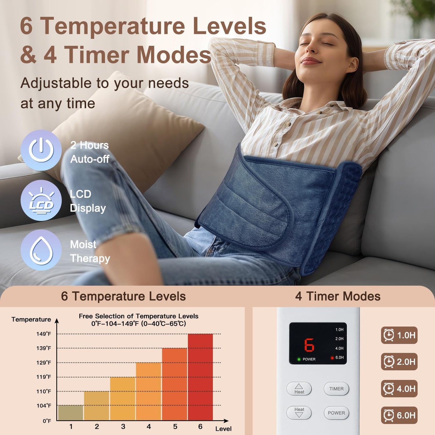 IGXHAVIZ Heating Pad for Back Pain Relief, Electric Heating Pad for Period Cramps Neck Shoulders with Belt, 4 Timer 6 Heat Setting & Auto Shut Off, 12"x24"+20" Large Moist Heat Pad for Mom,Dad