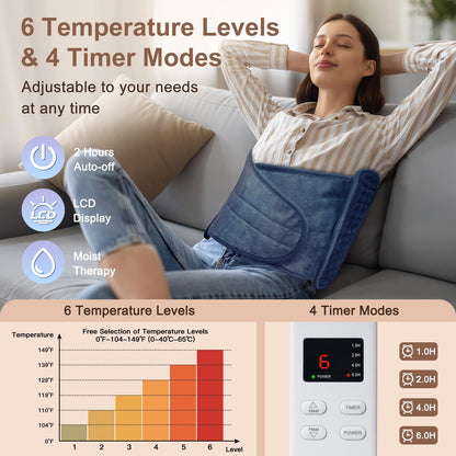 IGXHAVIZ Heating Pad for Back Pain Relief, Electric Heating Pad for Period Cramps Neck Shoulders with Belt, 4 Timer 6 Heat Setting & Auto Shut Off, 12"x24"+20" Large Moist Heat Pad for Mom,Dad