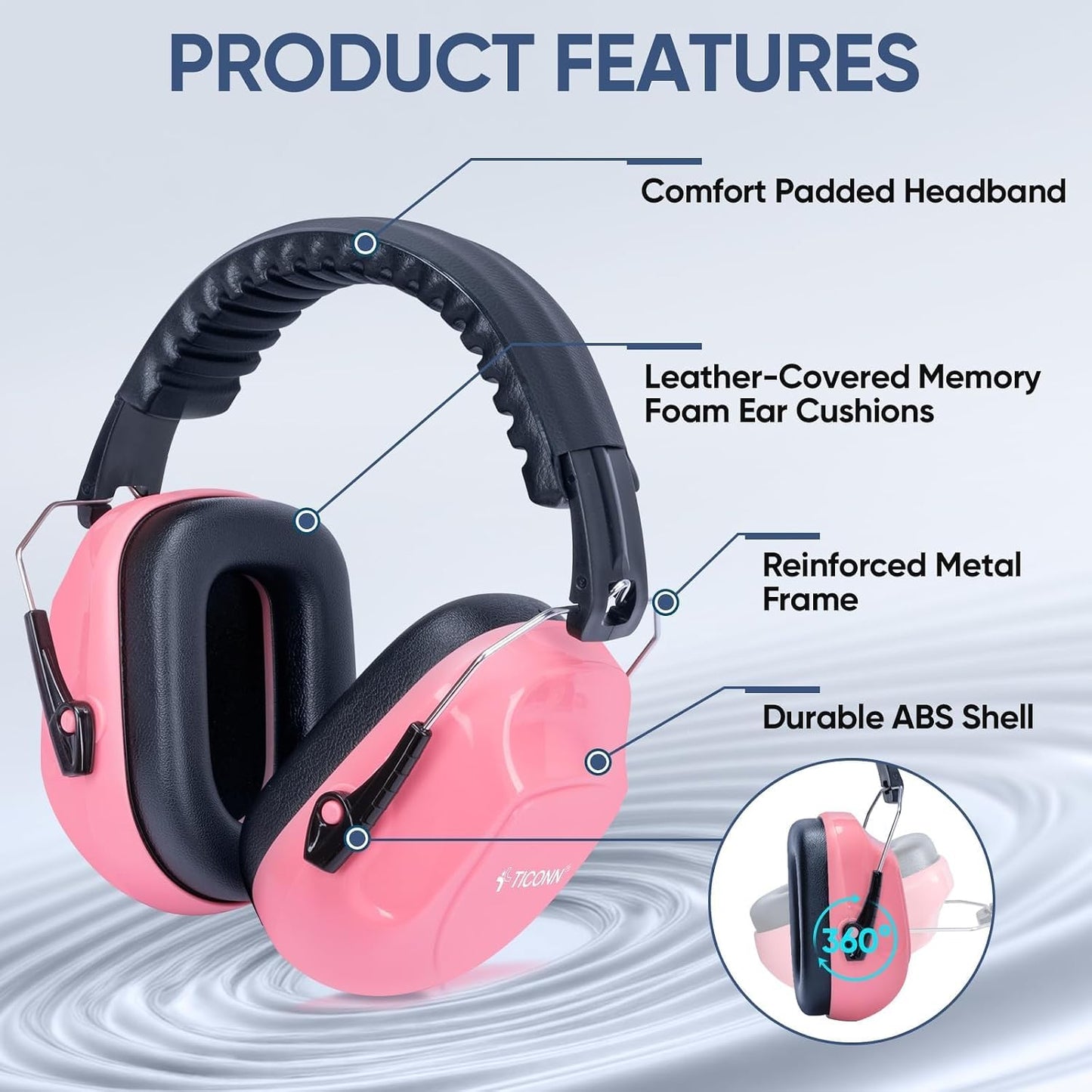 TICONN Noise Cancelling Ear Muffs for Adults, SNR 33dB Hearing Protection, Adjustable Safety Earmuffs for Construction