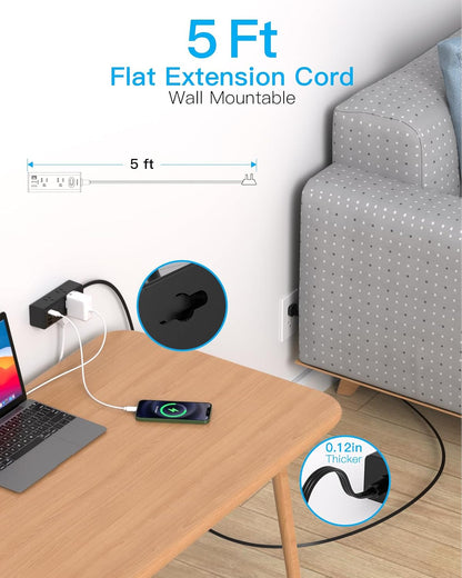 One Beat 10Ft Extension Cord with Multiple Outlets,Flat Plug Power Strip