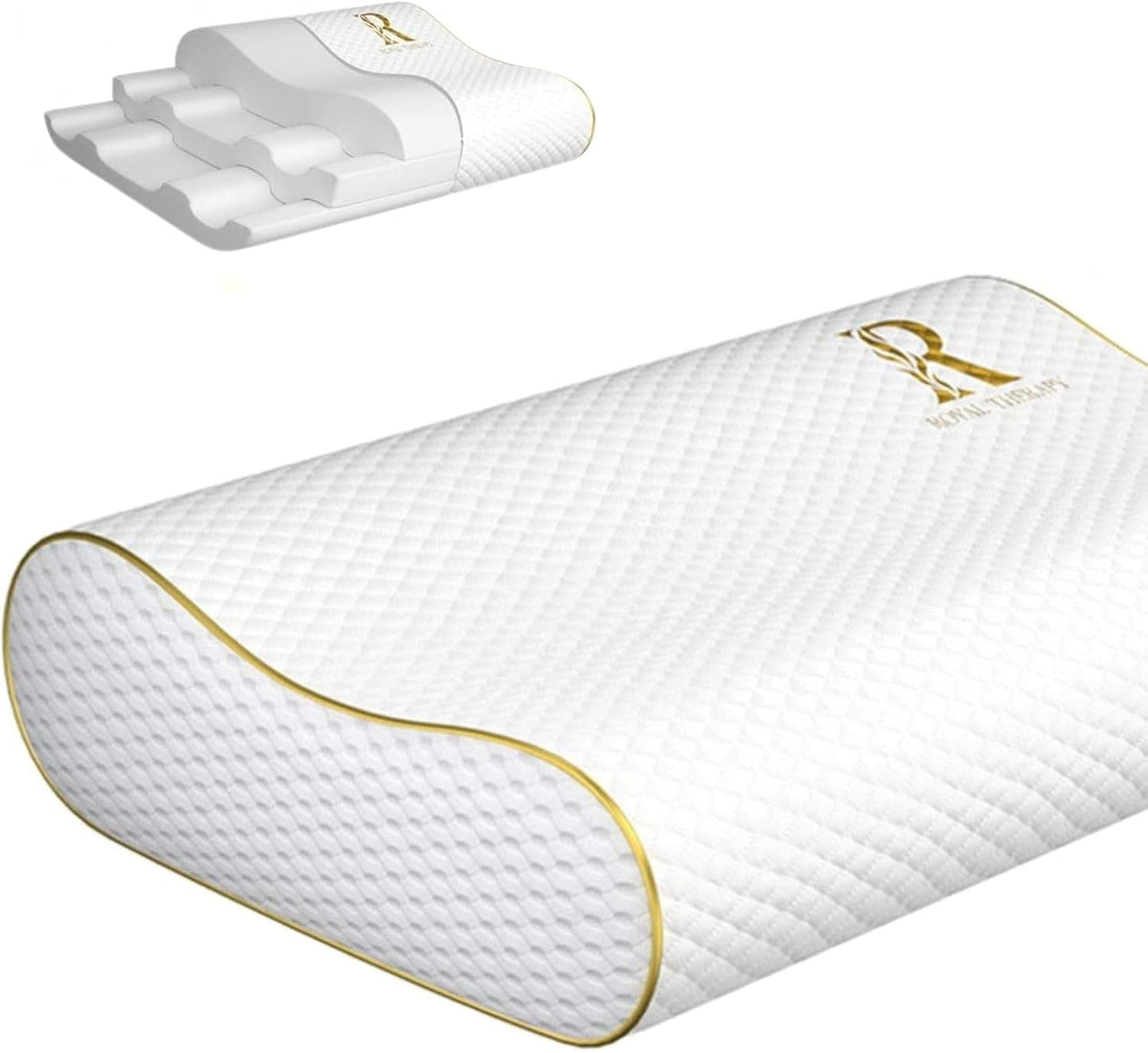 Royal Therapy Memory Foam Pillow, Queen Neck Pain Relief, Contour Cervical Pillow, for Neck and Shoulder Pain, Side, Back and Stomach Sleeper, 24x14x5 inches