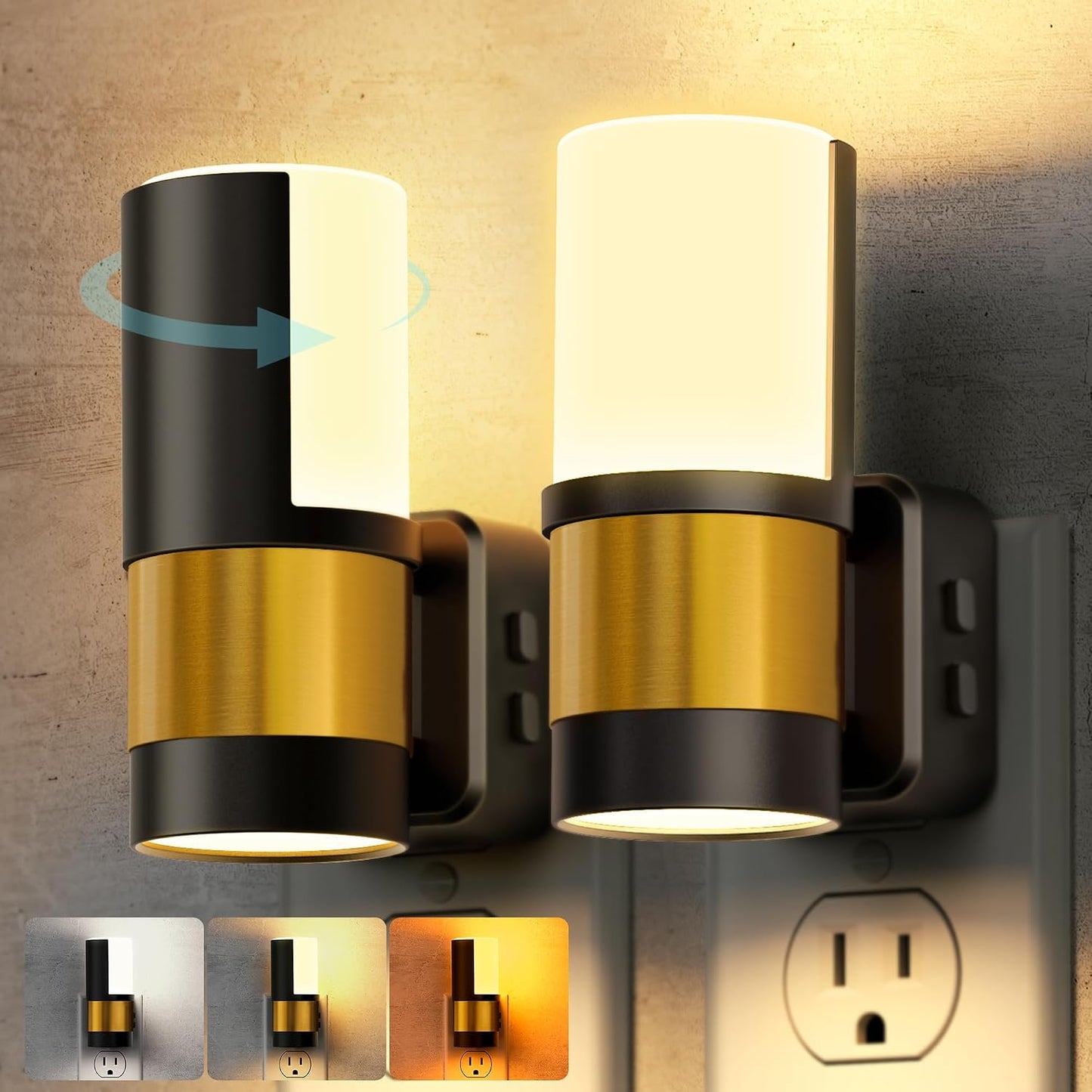 Briignite Night Lights Plug into Wall, Modern LED Night Light Plug in, Dusk to Dawn Sensor,Amber Night Light 0-100LM Adjustable Brightness, Dimmable NightLight for Hallway, Bedroom, Stairway, 2 Pack