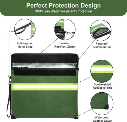 Upgraded 6500° Fireproof Money Bag for Cash,11.2"×7.7"& 8"×5"Small Fire Proof Money Bag for Cash with Reflective Strips,Portable Fire Safe Bag for Passports,Cash,Power Bank,Valuables