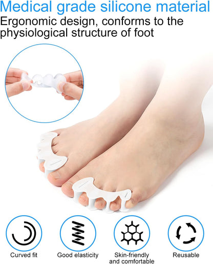 2 Pair Bunion Toe Separators Toe Spacers for Feet Women Men to Correct Their Toes, Foot Alignment, Silicone Toe Spreaders Toe Straightener for Hammertoe, Curled Toes (M, 2 Firm+2 Soft)