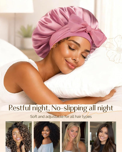 YANIBEST Adjustable Double Layer Satin Bonnet, Silk Hair Bonnet for Sleeping with Elastic Tie Curly Natural Hair Reduce frizz