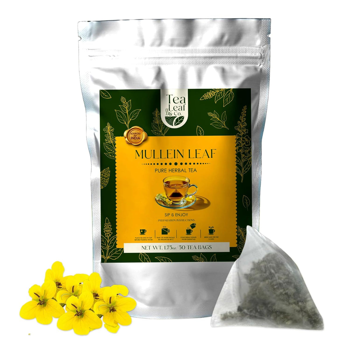 Mullein Leaf Herbal Tea 100gm/3.5oz, Natural Herbal Infusion, 50 Tea Bags