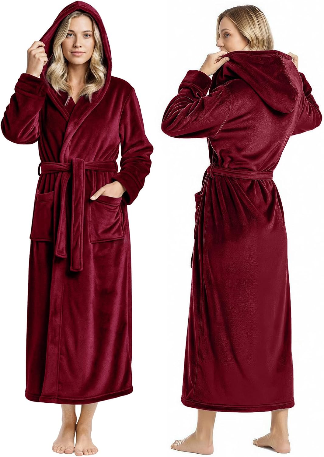 Premium Ultra Soft Robes for Women with Hood Plush Fleece Long Bathrobe