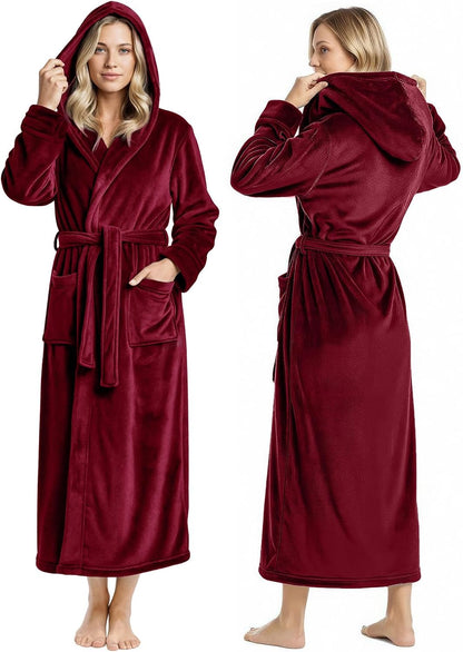 Premium Ultra Soft Robes for Women with Hood Plush Fleece Long Bathrobe