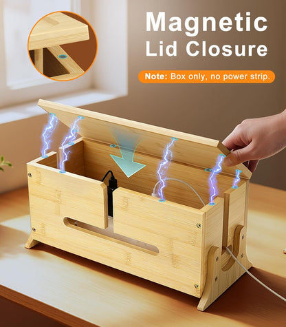 TiMOVO Cable Management Box, Bamboo Cord Organizer Box with Support Legs