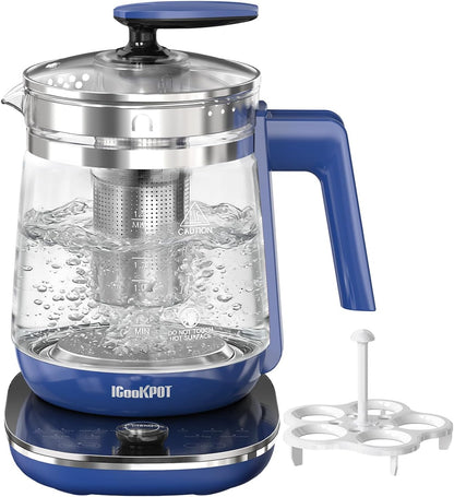 Electric Kettle 1.5L Borosilicate Glass, 1200W Temperature Control Tea Kettle with Auto Shut-Off & Boil-Dry Protection, BPA-Free Stainless Steel Base, Fast Boil for Coffee & Keep Warm, White